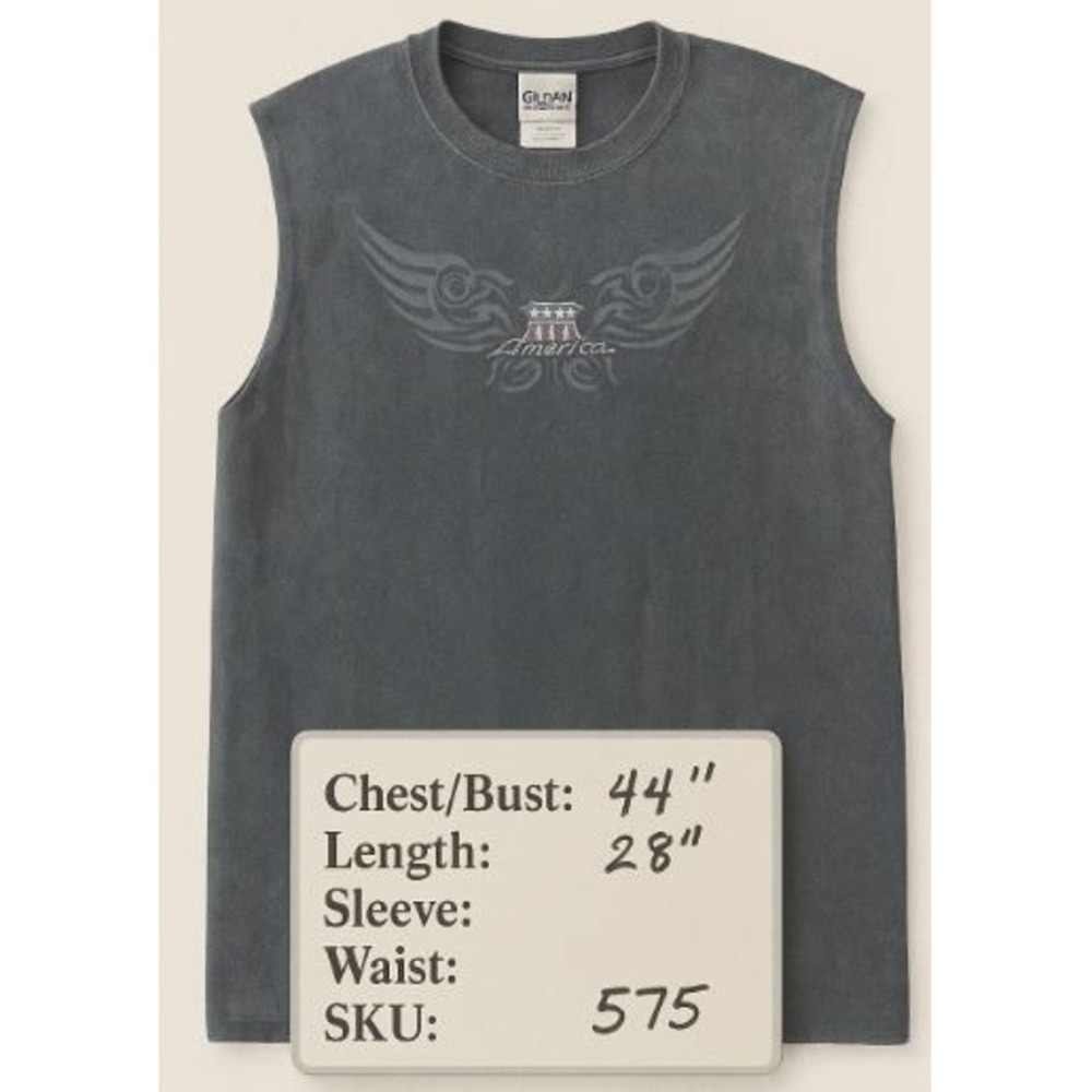Gildan Ultra Men's Large Muscle T-Shirt Black Eagle USA Graphic‎ Workout Biker